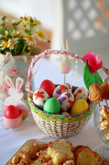 Easter eggs in decorated easter basket