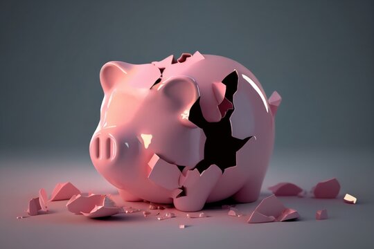 Crushed empty piggy bank - generative ai