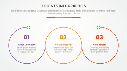 3 points or stages infographic concept with circle shape timeline for slide presentation