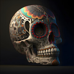 Generative AI 3D Rendered Skull in a traditional Mexico style for Day of the dead