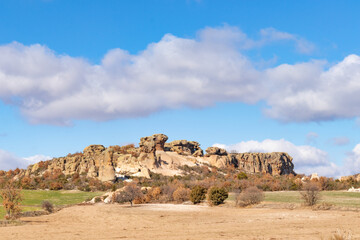 Phrygian Valley (Frig Vadisi). Ancient caves, stone houses and rock tombs in Ayazini. Thousands of years old rock tombs. Ayazini cave church and National Park in Afyon, Turkey.