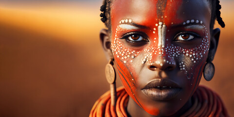 Obraz na płótnie Canvas Beautiful Woman Maasai Portrait, Generative AI