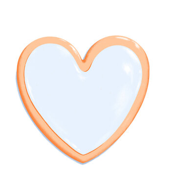 heart shape sugar cookie with shiny white icing - Valentine's Day dessert - romantic love baked goods realistic drawing on PNG transparent background 