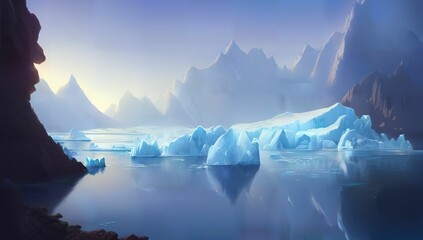 Fototapeta na wymiar (4K) Illustration of a glacier landscape wallpaper/background AI