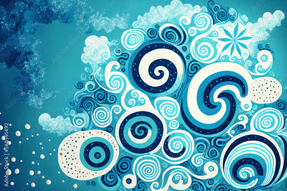 Poster watercolors on textured paper with an abstract pattern on a blue background. generative ai