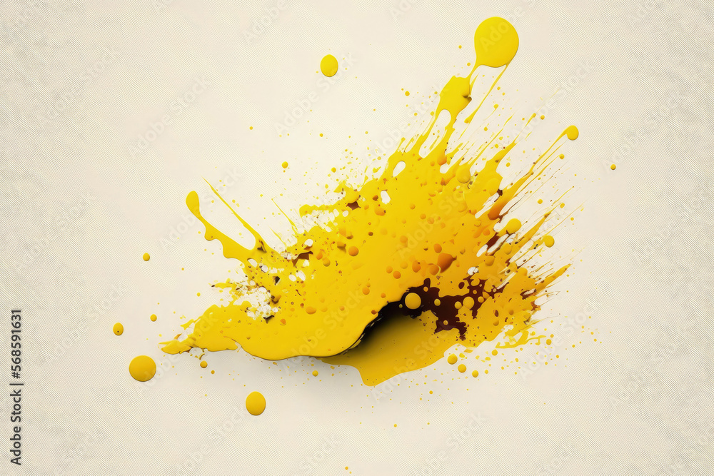 Poster yellow paint splatter on a white background in an isolated image. generative ai