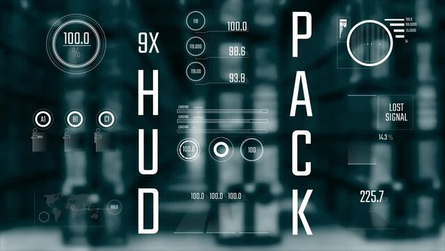 9x hud pack animation digital technology company customer track loading infographic icons data files hi-tech style hud element and grid circles
