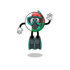 Character cartoon of madagascar flag as a diver