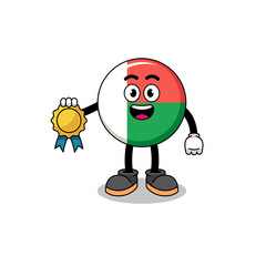 madagascar flag cartoon illustration with satisfaction guaranteed medal