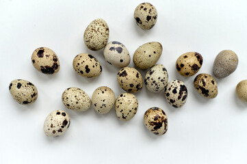 quail eggson white background. top view. Easter concept