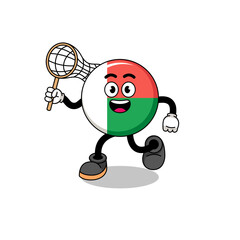 Cartoon of madagascar flag catching a butterfly