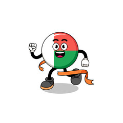 Mascot cartoon of madagascar flag running on finish line
