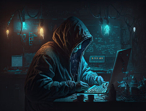 Russian hacker hacking Deep Web the server in the dark web, Generative AI
