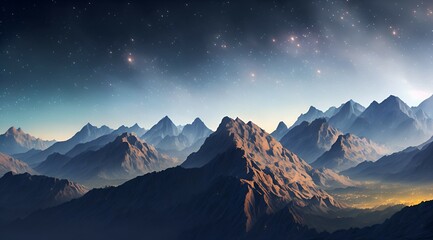 Fototapeta na wymiar Nighttime Scenery of Mountain Landscape