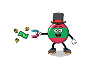 Character Illustration of maldives flag catching money with a magnet