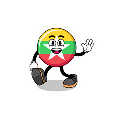 myanmar flag cartoon walking