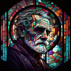 Obraz premium stained glass window, Unleash the Beauty of Unique: An AI-Generated Stained Glass Portrait of a Man.