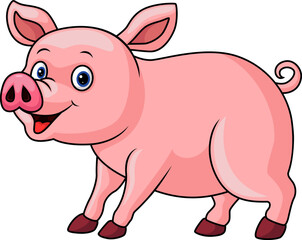 Cute pig cartoon on white background