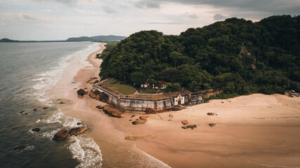 Our Lady of Pleasures Fortress (Fortaleza de Nossa Senhora dos Prazeres) in Honey Island (Ilha do Mel), Parana Brazil - obrazy, fototapety, plakaty