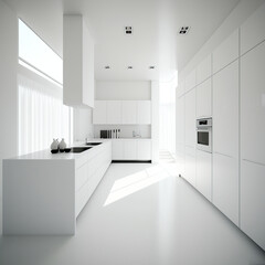 Fototapeta na wymiar Design_Kitchen_minimalist_White_luxurious, generative AI