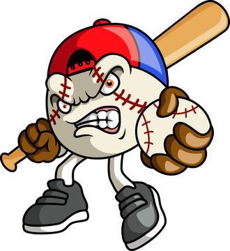 Angry baseball mascot cartoon character