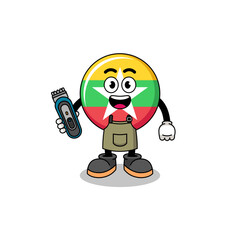 Cartoon Illustration of myanmar flag as a barber man