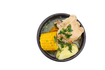Cazuela Chilena de gallina, con papas, choclo y verduras.