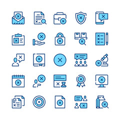 X mark line icons. Set of x mark icons. Blue color. Vector line icons set