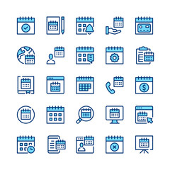 Calendar line icons. Set of calendar icons. Blue color. Vector line icons set