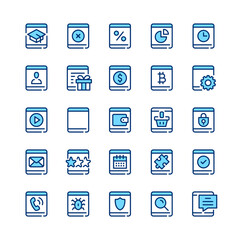 Tablet line icons. Set of tablet icons. Blue color. Vector line icons set