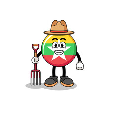 Cartoon mascot of myanmar flag farmer