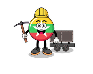 Mascot Illustration of myanmar flag miner