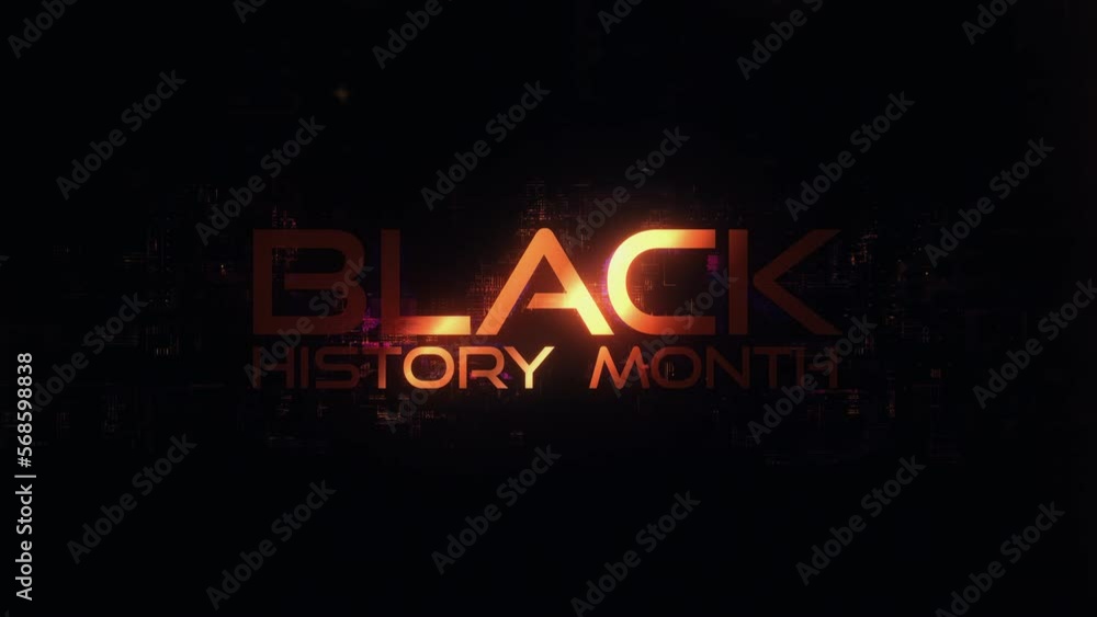 Poster black history month text word gold light animation loop with glitch text effect abstract background.