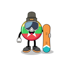 Mascot cartoon of myanmar flag snowboard player