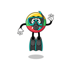 Character cartoon of myanmar flag as a diver