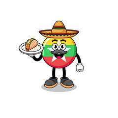 Character cartoon of myanmar flag as a mexican chef