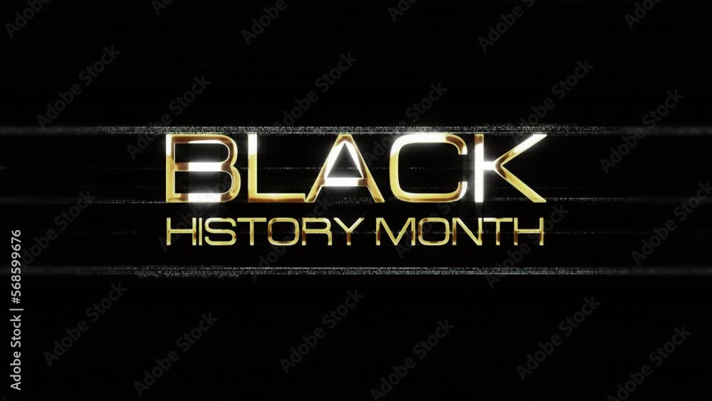 Poster black history month text word gold light animation loop with glitch text effect abstract background.