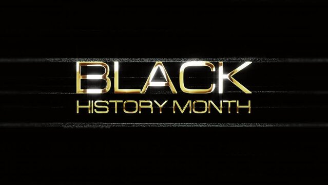 Black History Month text word gold light animation loop with glitch text effect abstract background. 4K 3D seamless looping Black History Month effect element for Cinema trailer, title banner. 