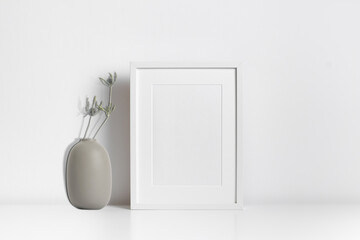 white wall, white  frame mock-up,