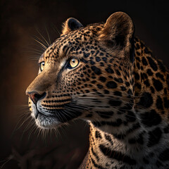 A portrait of a Leopard, with its fur and eyes depicted in great detail