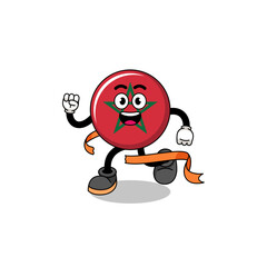 Mascot cartoon of morocco flag running on finish line