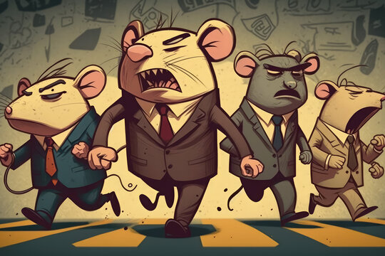 Rat race cartoon concept art, business competition, businessman challenge, generative ai