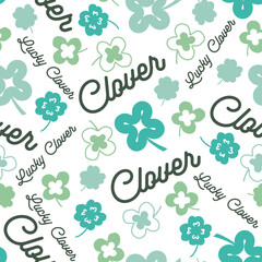 Happy Lucky Green Clover Leaves Vector Seamless Pattern