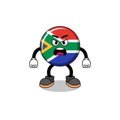 south africa flag cartoon illustration with angry expression