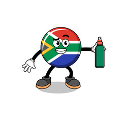 Fototapeta premium south africa flag illustration cartoon holding mosquito repellent
