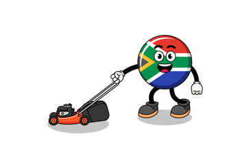 south africa flag illustration cartoon holding lawn mower