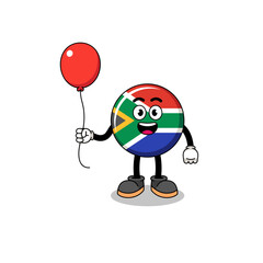Fototapeta premium Cartoon of south africa flag holding a balloon