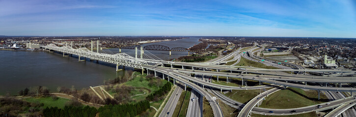 The junction of highways in downtown Louisville, KY, which connects to bridges towards Indiana over...