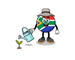 Illustration of south africa flag cartoon watering the plant