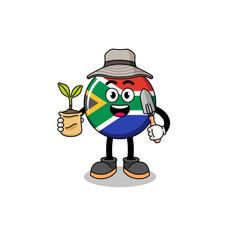 Illustration of south africa flag cartoon holding a plant seed